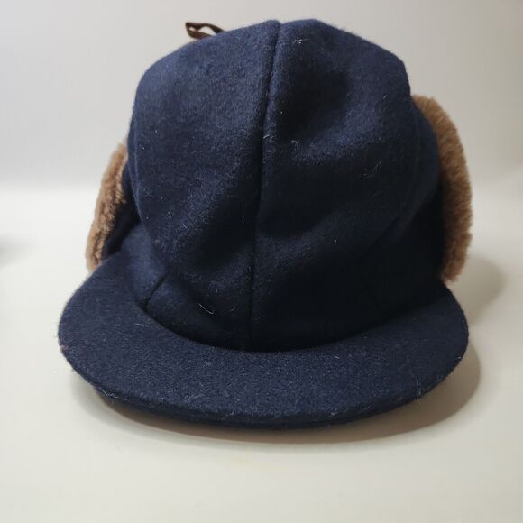 Vintage Trapper Hat Attack New York USA Union Label Retro Navy Wool Fleece Lined - Picture 3 of 13